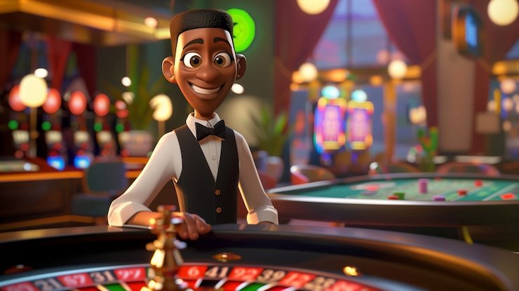 Dealer langsung memandu putaran Live Roulette di studio harumslot
